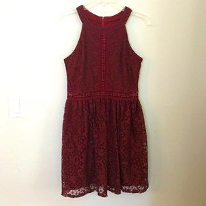 Lace Fit and Flare Party Dress Burgundy